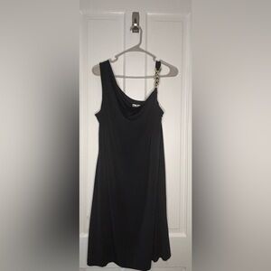 Black One-Shoulder Chain-Accent Dress